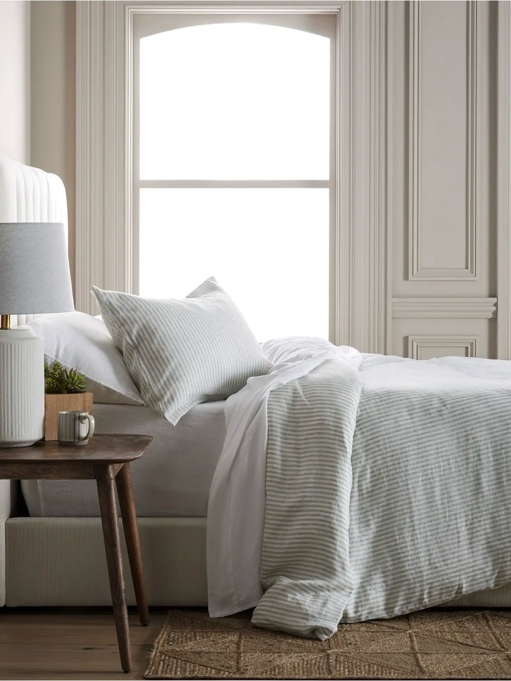 Mist Striped European Linen Duvet Cover Set - Retail $204
